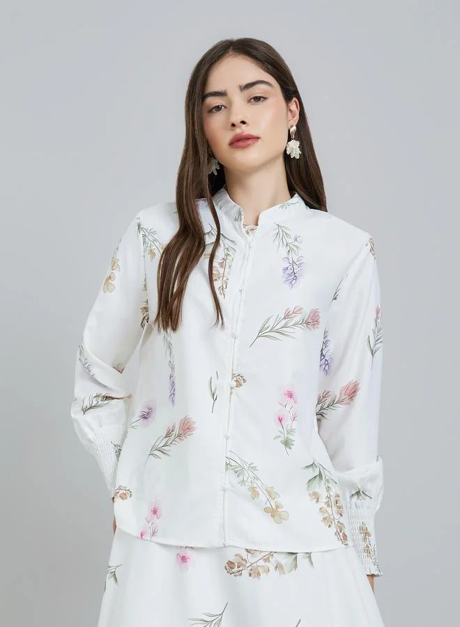 ستايلي طقم منسق من بلوزة وتنورة طويلة بطبعة زهور